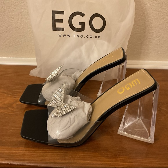 EGO Womens Clear Open Toe Slip-On Butterfly Block Heel Pump Heels Size 9 - Picture 3 of 11